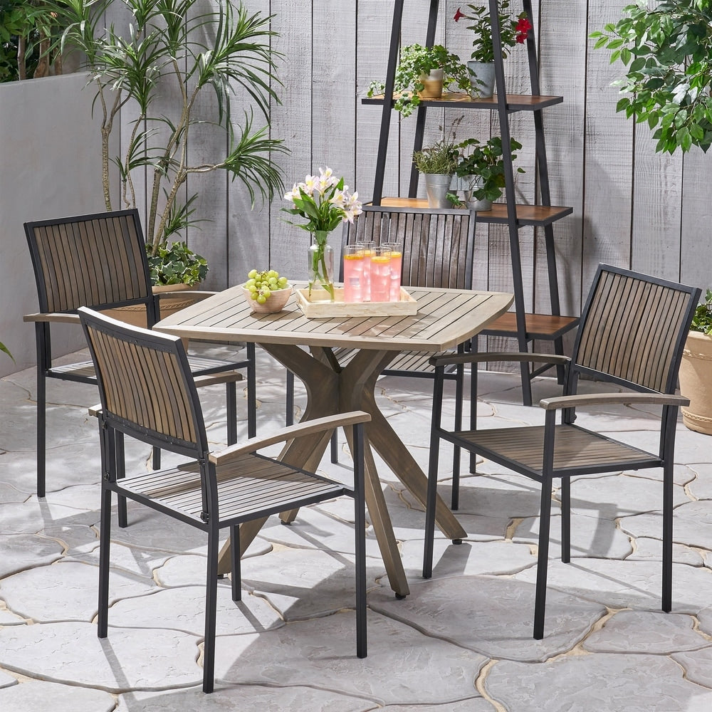Alametos Outdoor 4 Seater Acacia Wood Square Dining Set by Christopher Knight Home