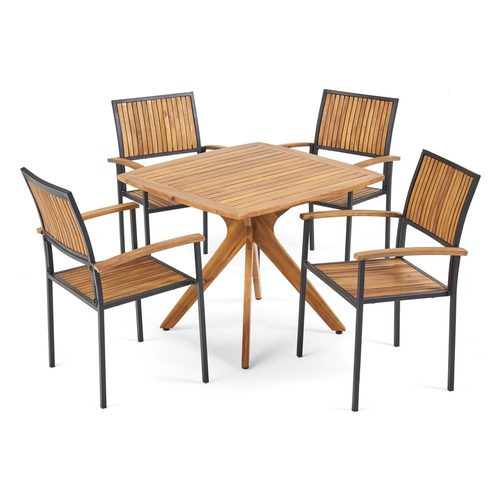 Alametos Outdoor 4 Seater Acacia Wood Square Dining Set by Christopher Knight Home