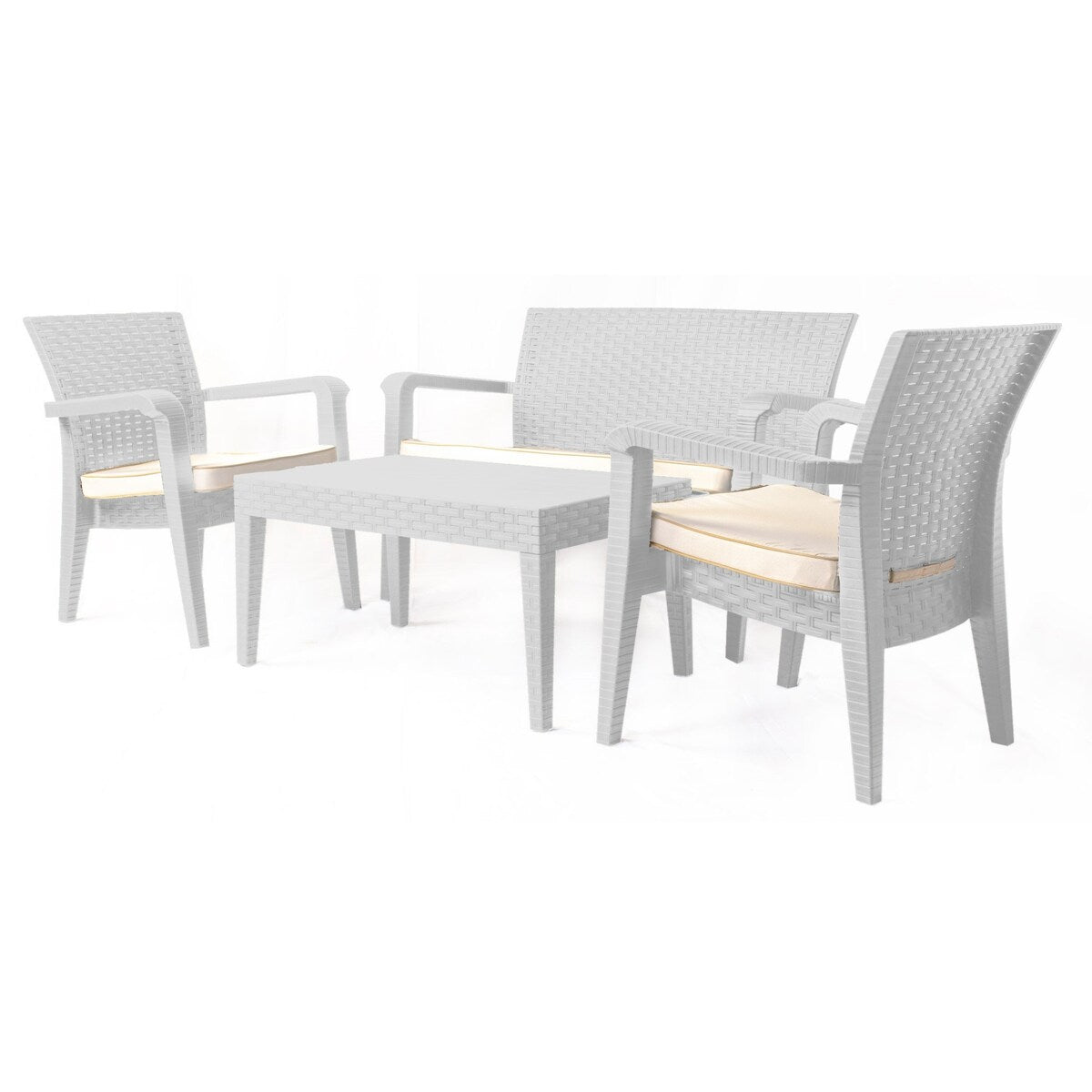 Alaska 4 Piece Seating Set with Cushions-White