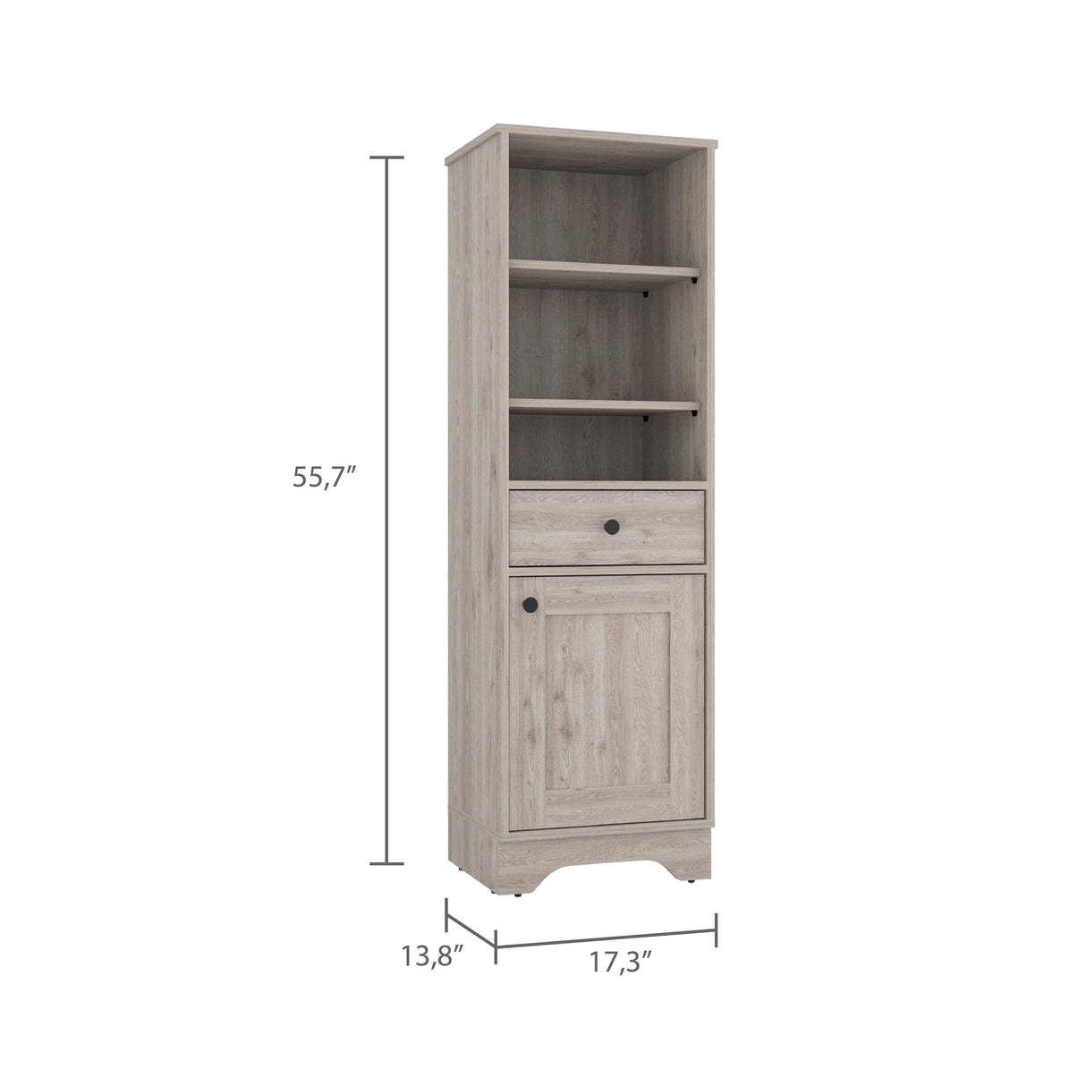 FM Furniture Alaskan Linen Cabinet with Drawer, 3 Open Shelves, and Single Door Cabinet