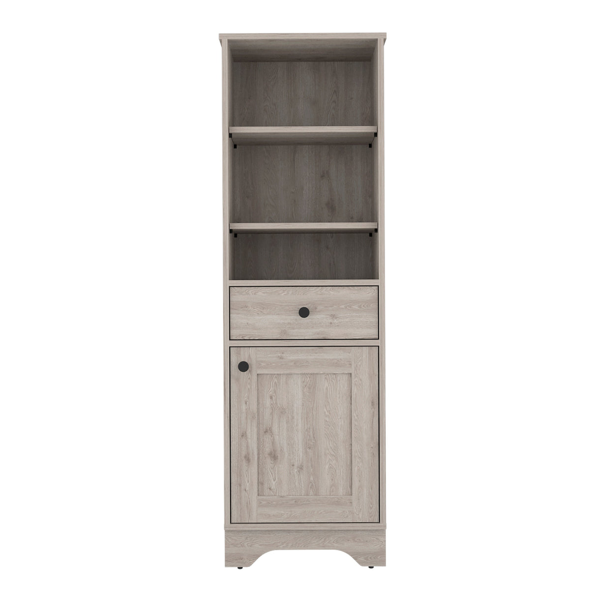 FM Furniture Alaskan Linen Cabinet with Drawer, 3 Open Shelves, and Single Door Cabinet