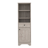 FM Furniture Alaskan Linen Cabinet with Drawer, 3 Open Shelves, and Single Door Cabinet