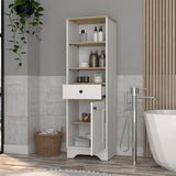 FM Furniture Alaskan Linen Cabinet with Drawer, 3 Open Shelves, and Single Door Cabinet
