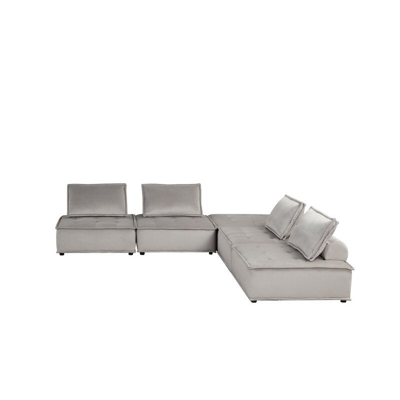 Alaya 5pc Foam Modular Sectional Sofa with Ottoman, Gray Velvet Upholstery