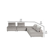 Alaya 5pc Foam Modular Sectional Sofa with Ottoman, Gray Velvet Upholstery