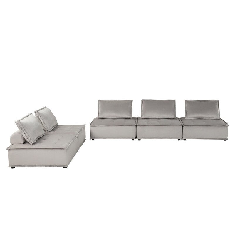 Alaya 5pc Foam Modular Sectional Sofa with Ottoman, Gray Velvet Upholstery