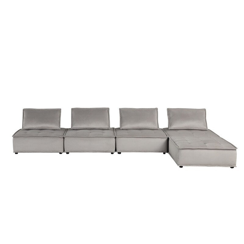 Alaya 5pc Foam Modular Sectional Sofa with Ottoman, Gray Velvet Upholstery