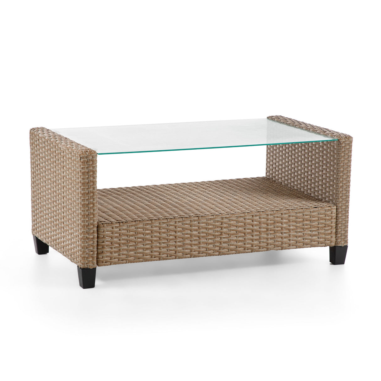 Alaya Modern Wicker and Glass Top Outdoor Coffee Table by M&L Co.