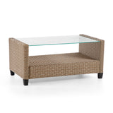 Alaya Modern Wicker and Glass Top Outdoor Coffee Table by M&L Co.