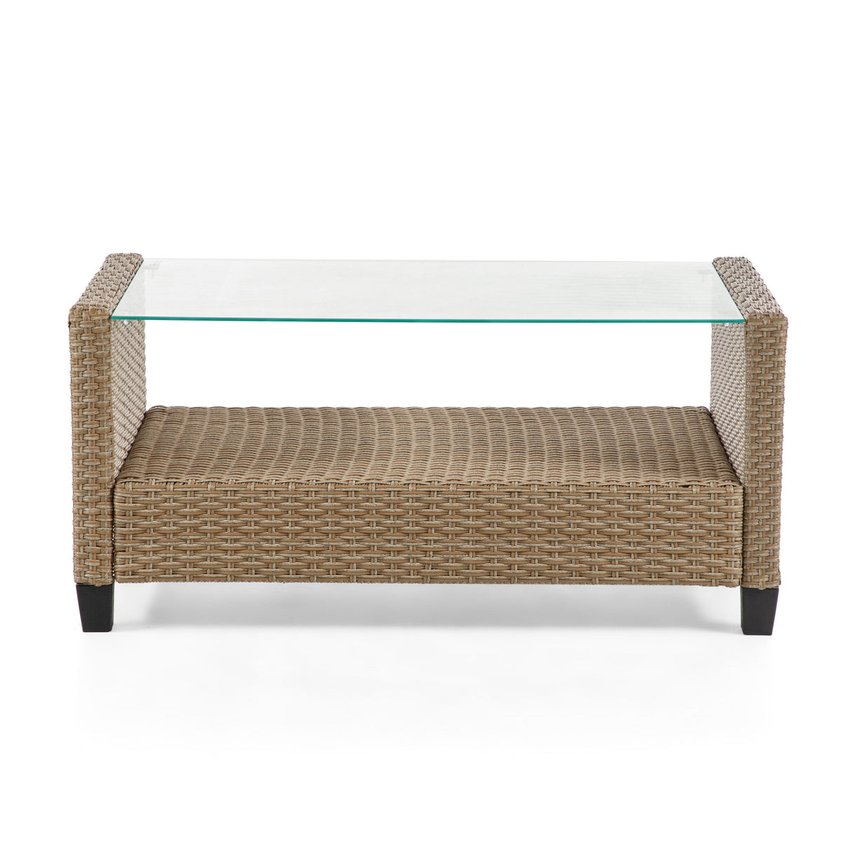 Alaya Modern Wicker and Glass Top Outdoor Coffee Table by M&L Co.