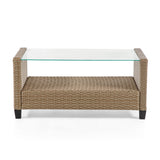 Alaya Modern Wicker and Glass Top Outdoor Coffee Table by M&L Co.