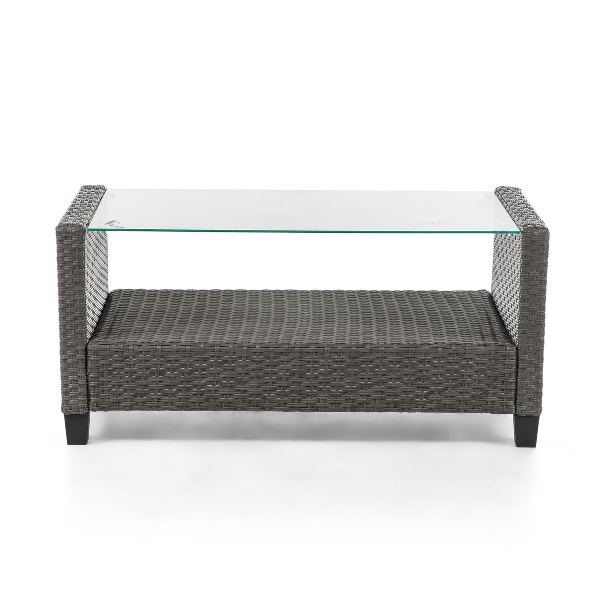 Alaya Modern Wicker and Glass Top Outdoor Coffee Table by M&L Co.