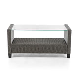 Alaya Modern Wicker and Glass Top Outdoor Coffee Table by M&L Co.
