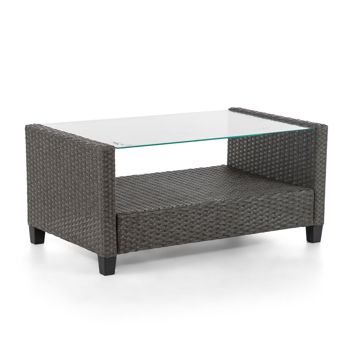 Alaya Modern Wicker and Glass Top Outdoor Coffee Table by M&L Co.
