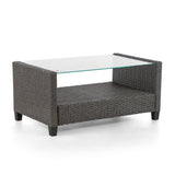 Alaya Modern Wicker and Glass Top Outdoor Coffee Table by M&L Co.