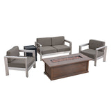 Albion Outdoor 4-Seater Aluminum Chat Set with Fire Pit and Tank Holder by Christopher Knight Home