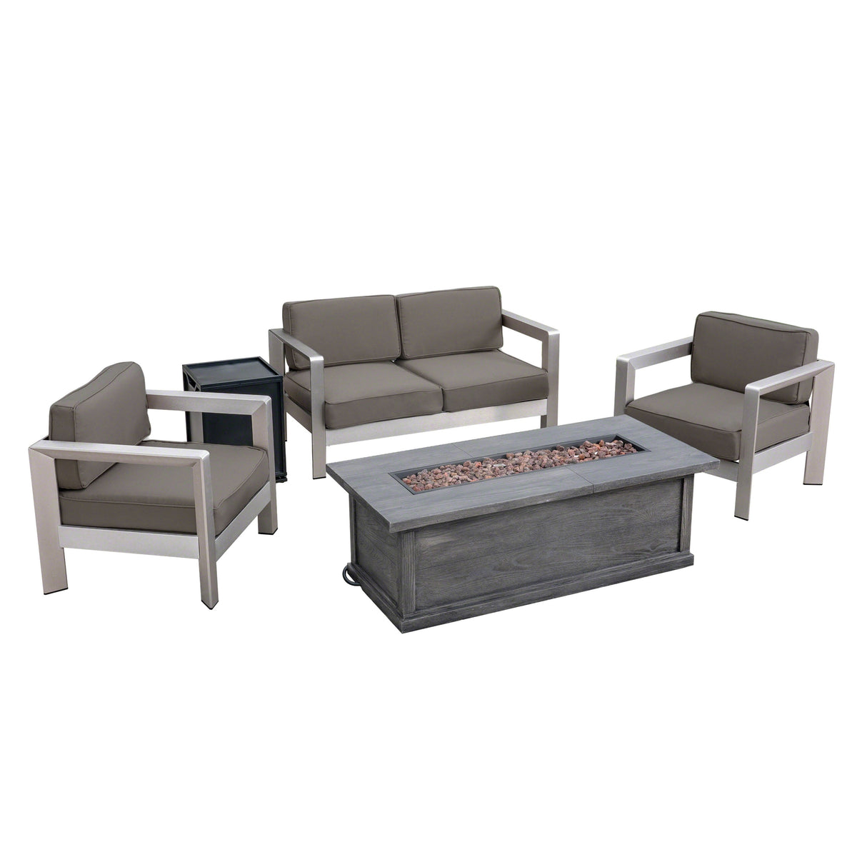 Albion Outdoor 4-Seater Aluminum Chat Set with Fire Pit and Tank Holder by Christopher Knight Home