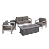 Albion Outdoor 4-Seater Aluminum Chat Set with Fire Pit and Tank Holder by Christopher Knight Home