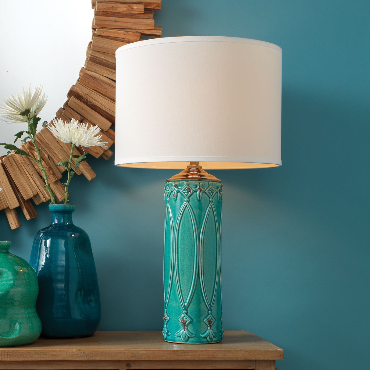 Alden Décor Avalon Ceramic Table Lamp, Turquoise