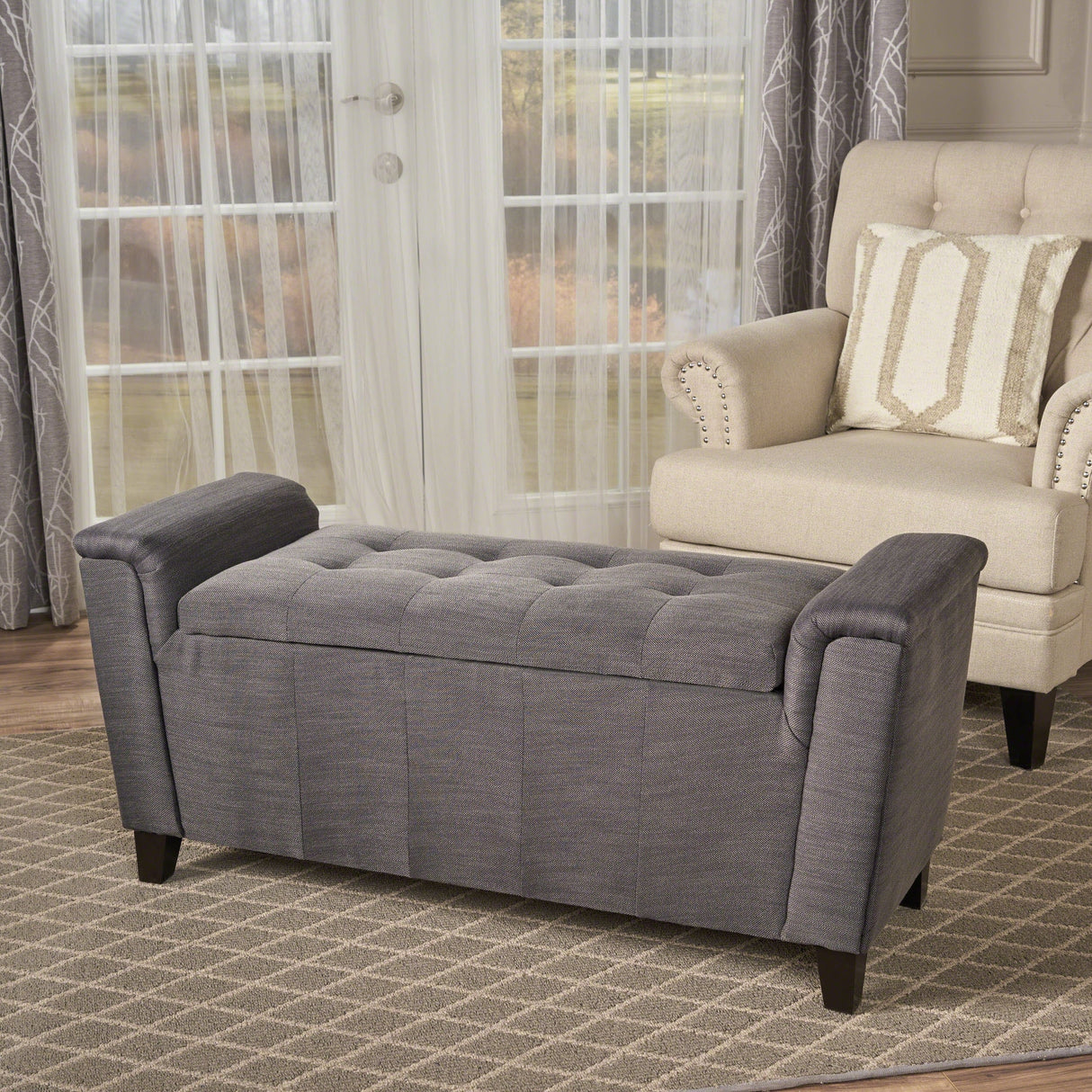 Alden Tufted Fabric Armed Storage Ottoman Bench by Christopher Knight Home