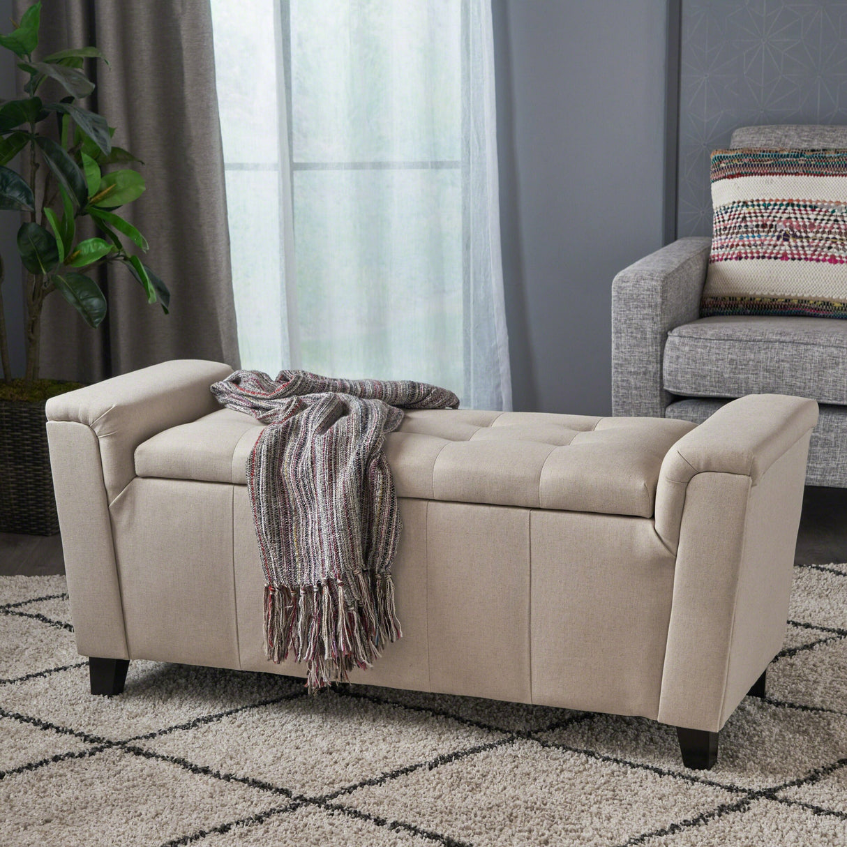 Alden Tufted Fabric Armed Storage Ottoman Bench by Christopher Knight Home