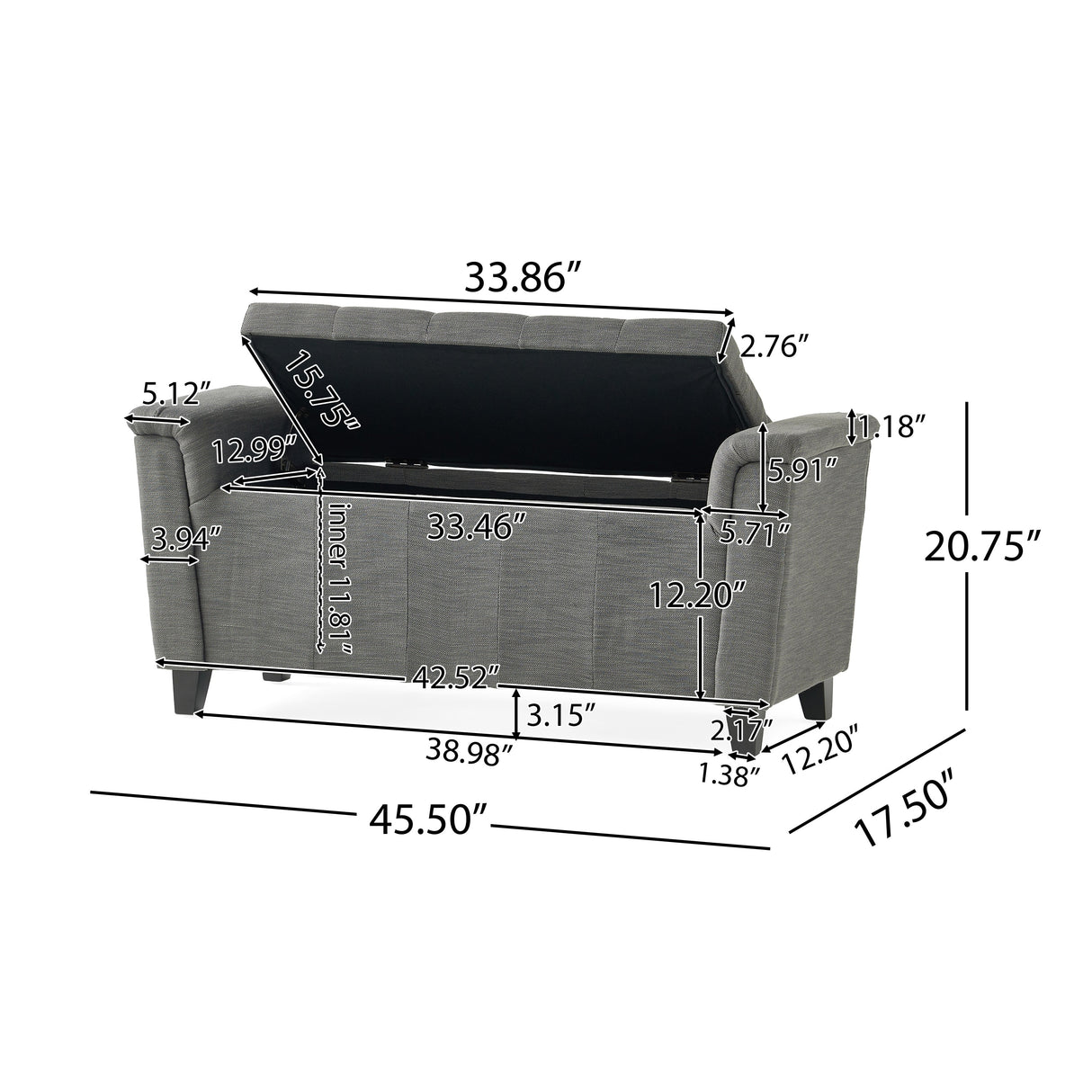 Alden Tufted Fabric Armed Storage Ottoman Bench by Christopher Knight Home