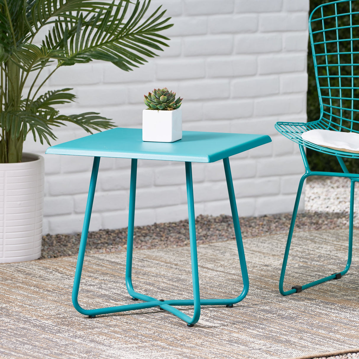 Alder Outdoor Modern 18" Side Table with Steel Legs by Christopher Knight Home