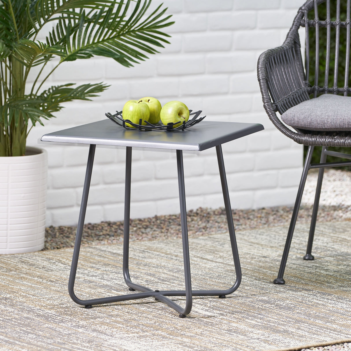 Alder Outdoor Modern 18" Side Table with Steel Legs by Christopher Knight Home