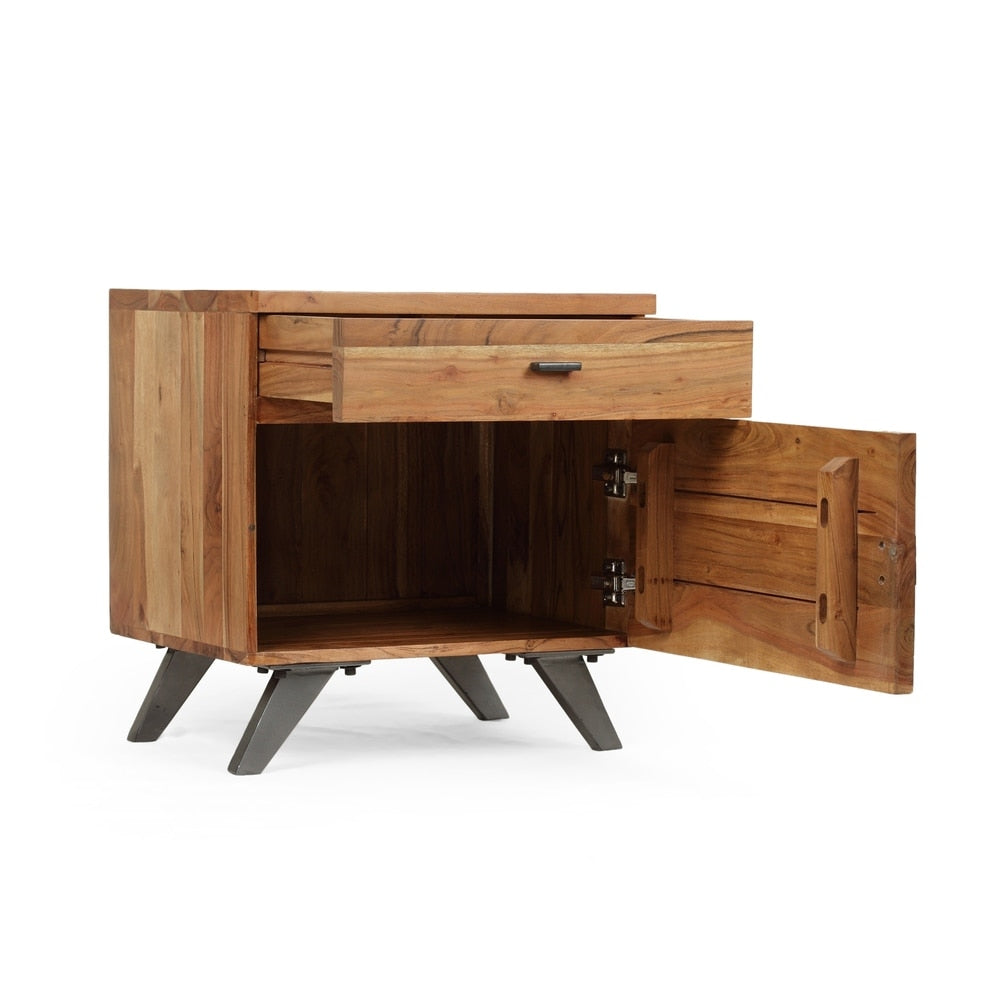Alderbrook Mid-Century Industrial Acacia Wood Side Table by Christopher Knight Home