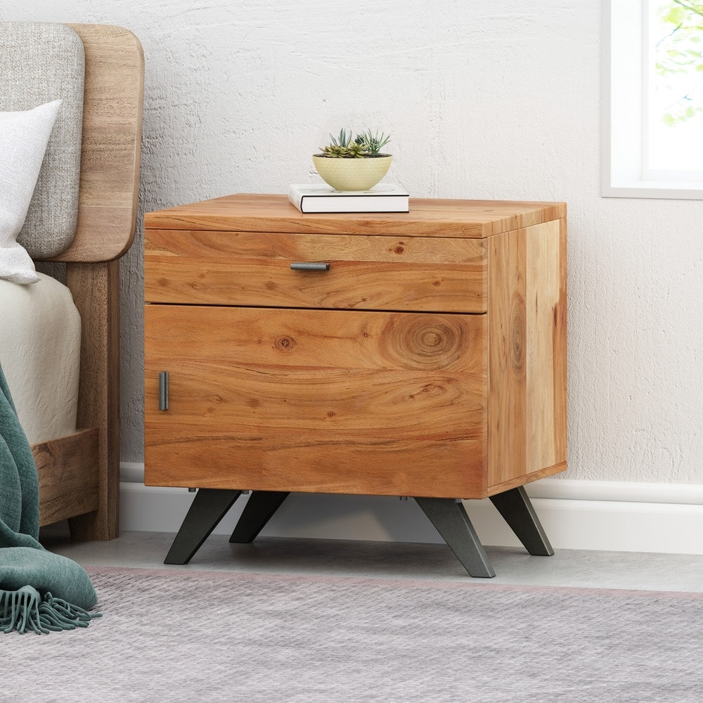 Alderbrook Mid-Century Industrial Acacia Wood Side Table by Christopher Knight Home