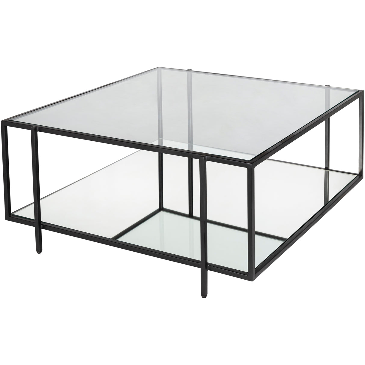 Alecsis Glass Two-tier Coffee Table - 16"H x 36"W x 36"D
