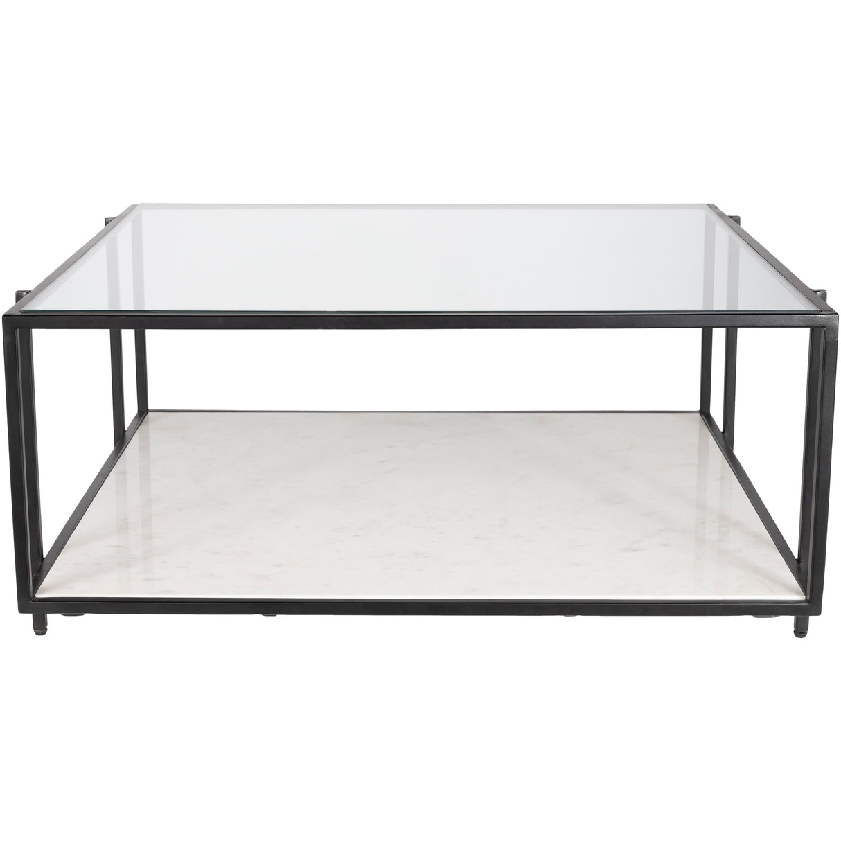 Alecsis Glass Two-tier Coffee Table - 16"H x 36"W x 36"D