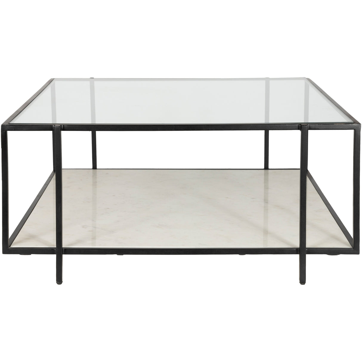 Alecsis Glass Two-tier Coffee Table - 16"H x 36"W x 36"D
