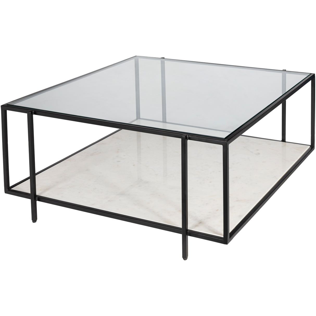 Alecsis Glass Two-tier Coffee Table - 16"H x 36"W x 36"D