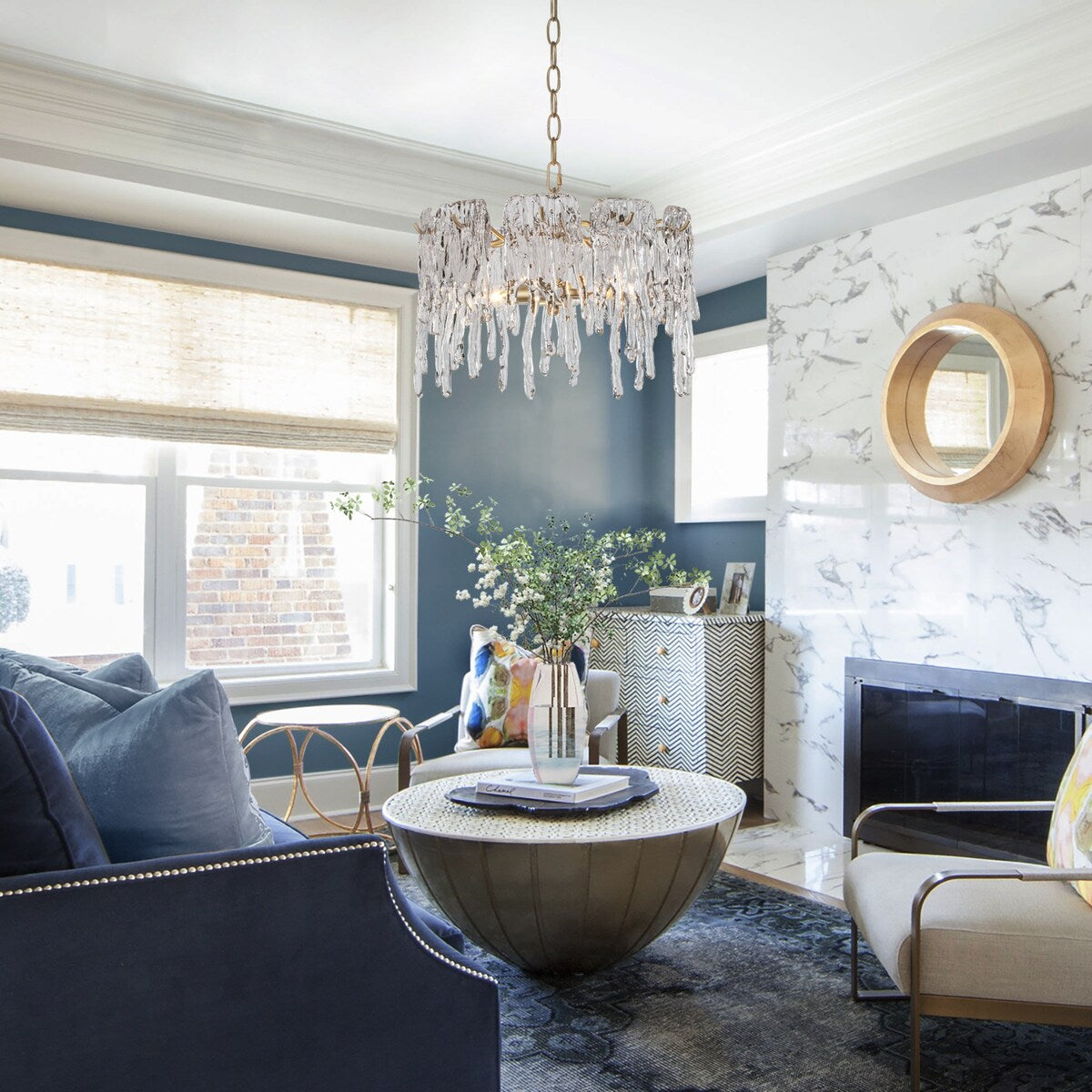 Alegate Modern Glam 3-Light Gold Drum Chandelier Glass Pendant for Dining Room