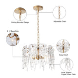 Alegate Modern Glam 3-Light Gold Drum Chandelier Glass Pendant for Dining Room