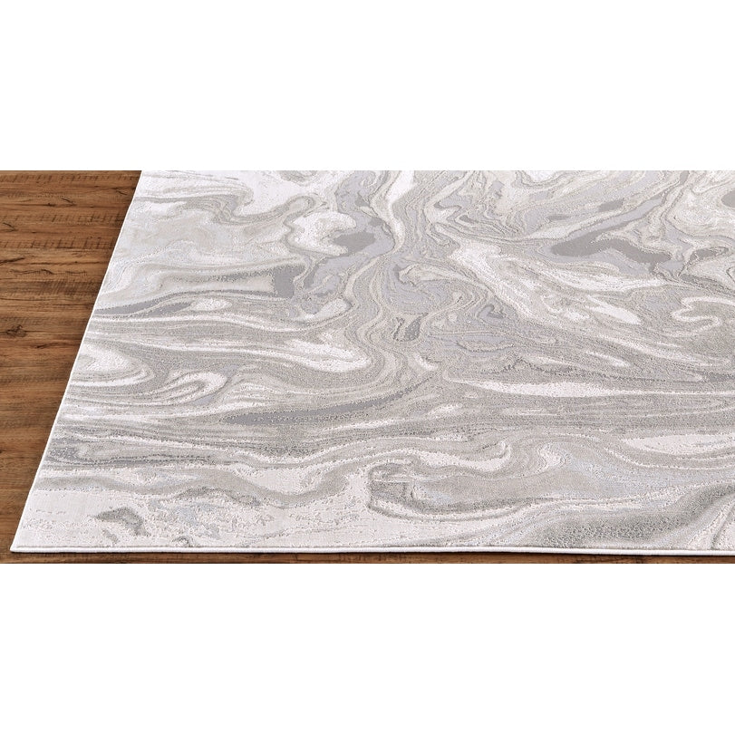 Alexander Abstract Watercolor Rug, Silver Gray/Ivory, Area Rug