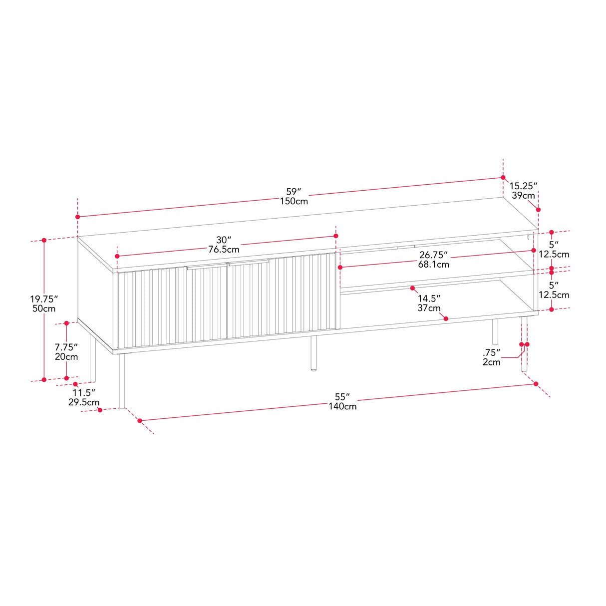 Alexander Fluted TV Stand for TVs up to 75" - 59"