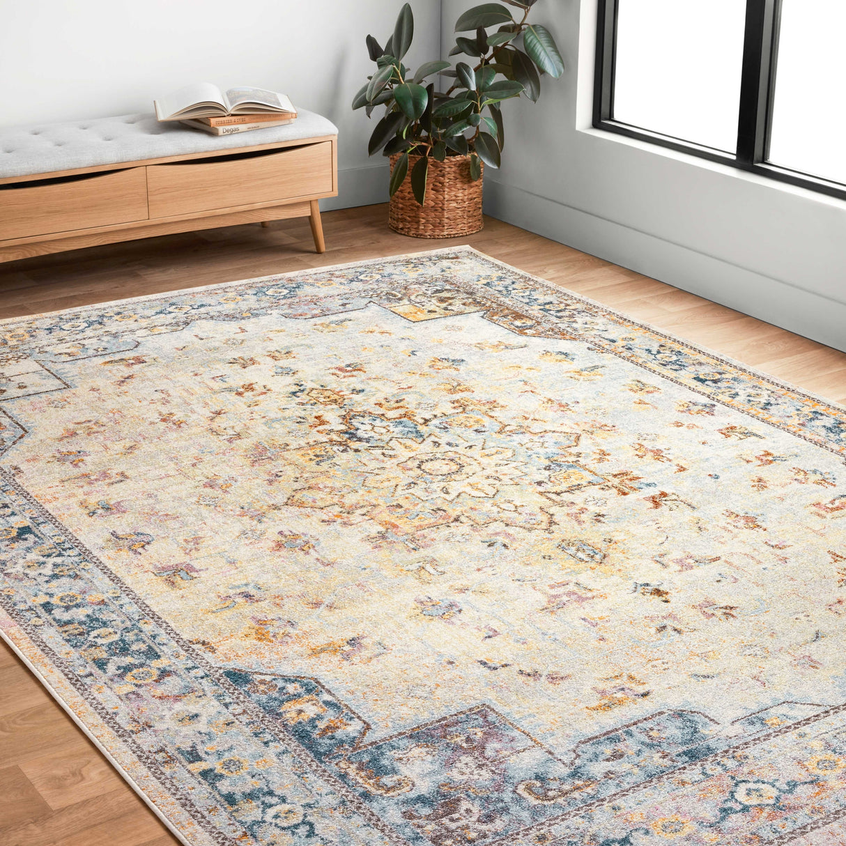 Alexander Home Jennifer Collection Medallion Distressed Area Rug