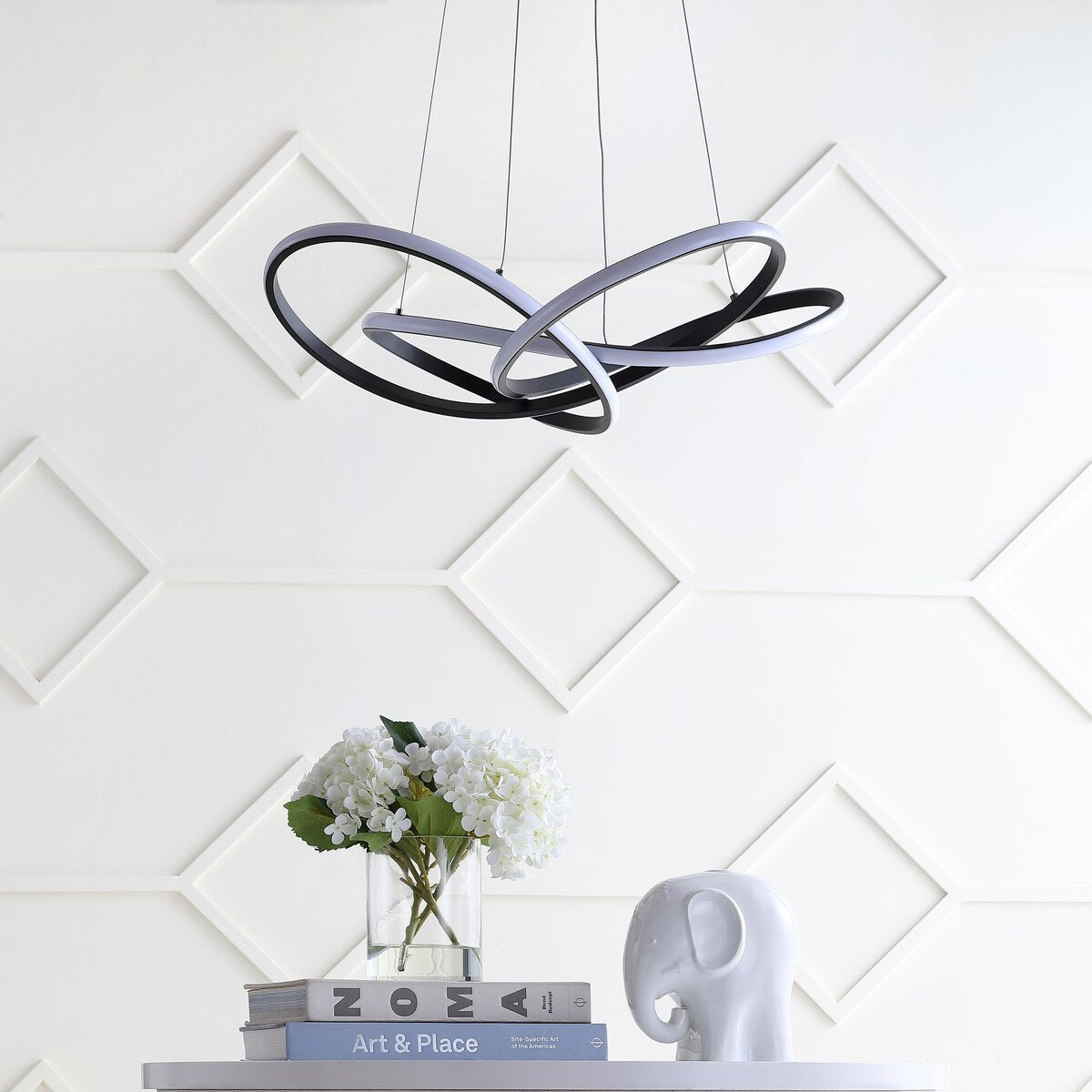 Alexia 25" Integrated LED Adjustable Chandelier, Black by JONATHAN Y
