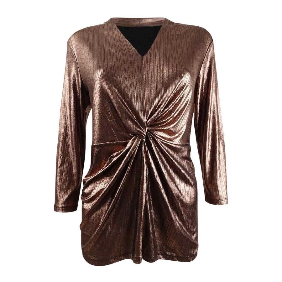 Alfani Women's Plus Size Metallic Twist-Front Top