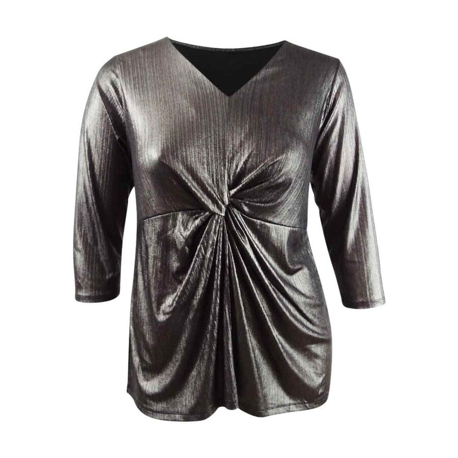 Alfani Women's Plus Size Metallic Twist-Front Top