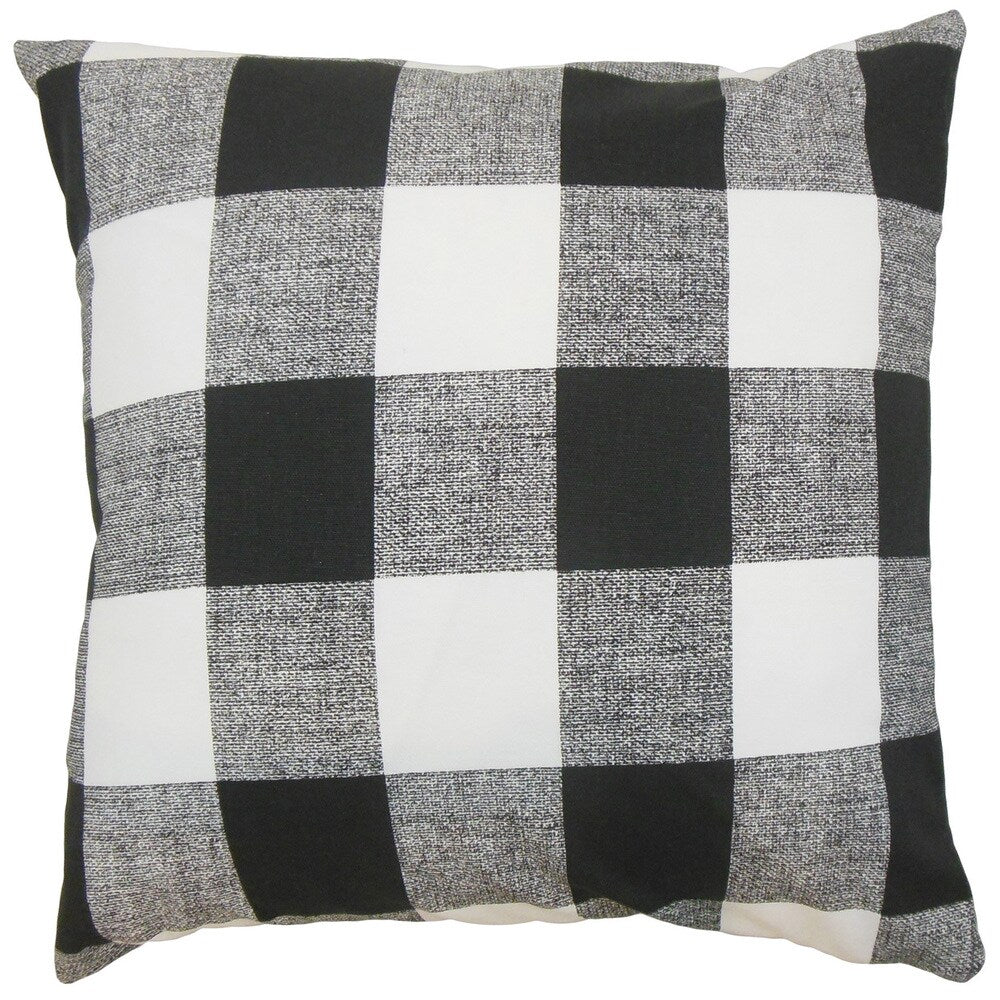 Alfonso Plaid 22-inch Down Feather Throw Pillow Black White