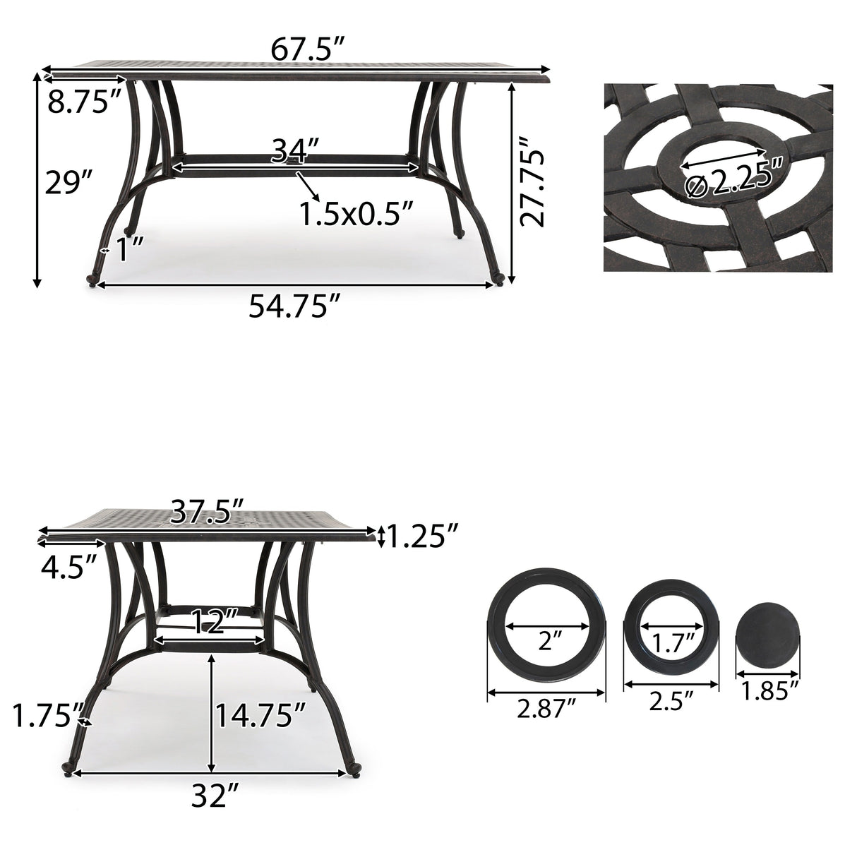 Alfresco Cast Aluminum Patio Dining Table by Christopher Knight Home - 67.50 L x 37.50 W x 29 H