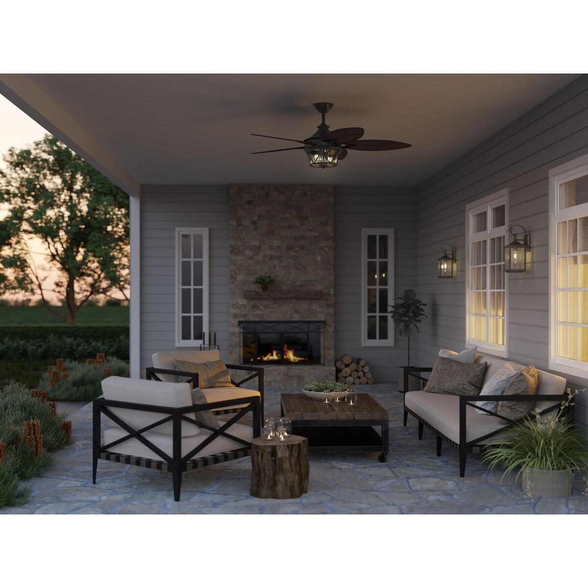 Alfresco Collection 54" Indoor Outdoor Five-Blade Architectural Bronze Ceiling Fan - 13.580" x 36.690" x 17.320"
