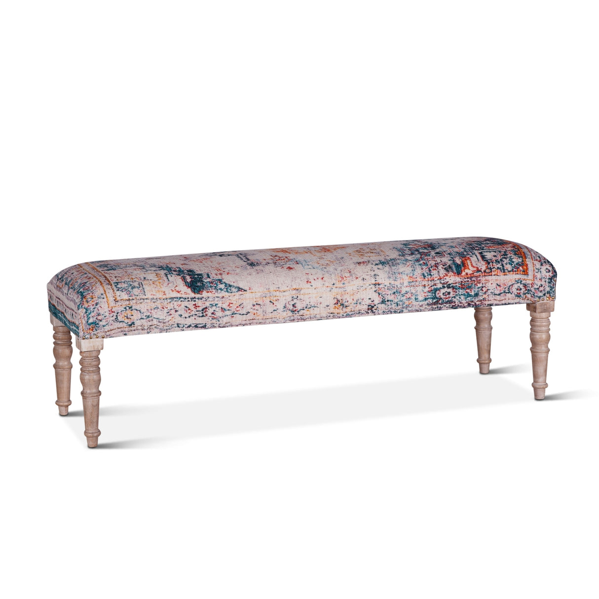 Algiers 60-Inch Turquoise Print Upholstered Bench