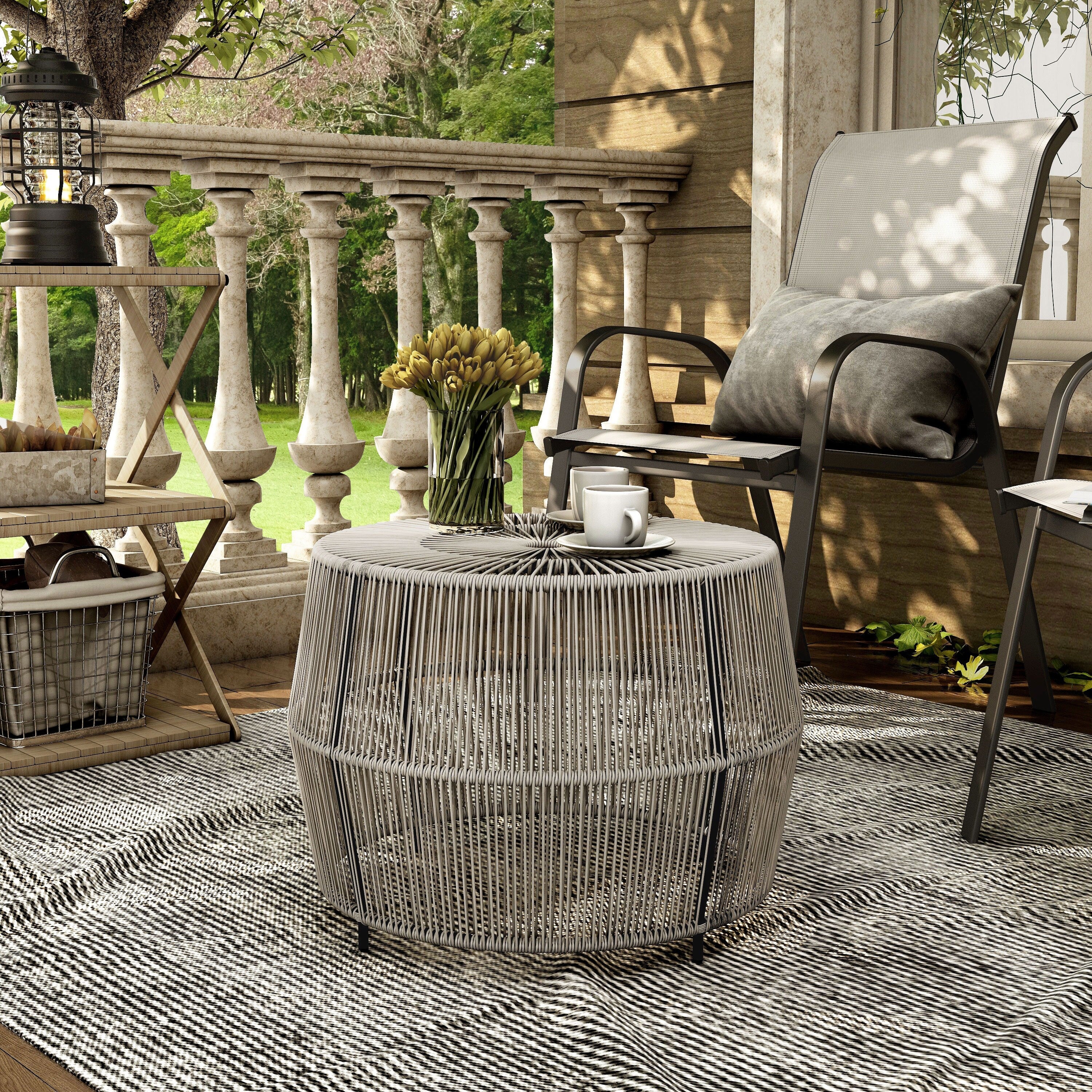 Alia Coastal Natural 22 inch Boho Outdoor Patio Rattan Outdoor Round C Overstock