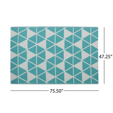 Alicante Turquoise/ White Geometric Outdoor Throw Rug by Christopher Knight Home - 4' X 6'