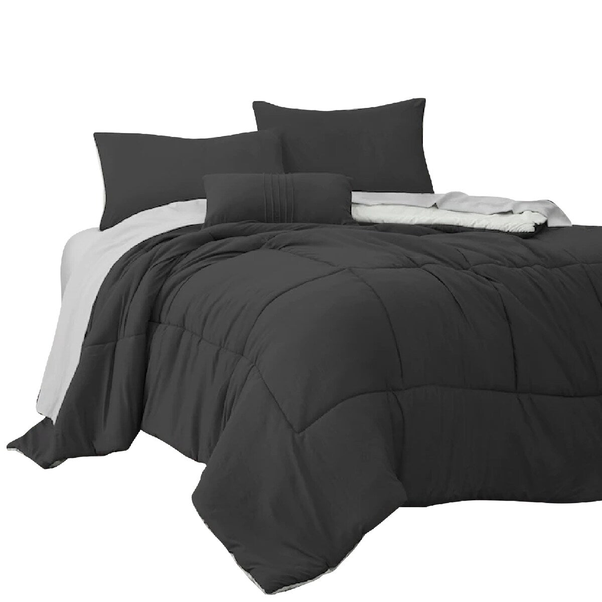Alice 6 Piece Twin Comforter Set, Reversible, Dark Gray By The Urban Port