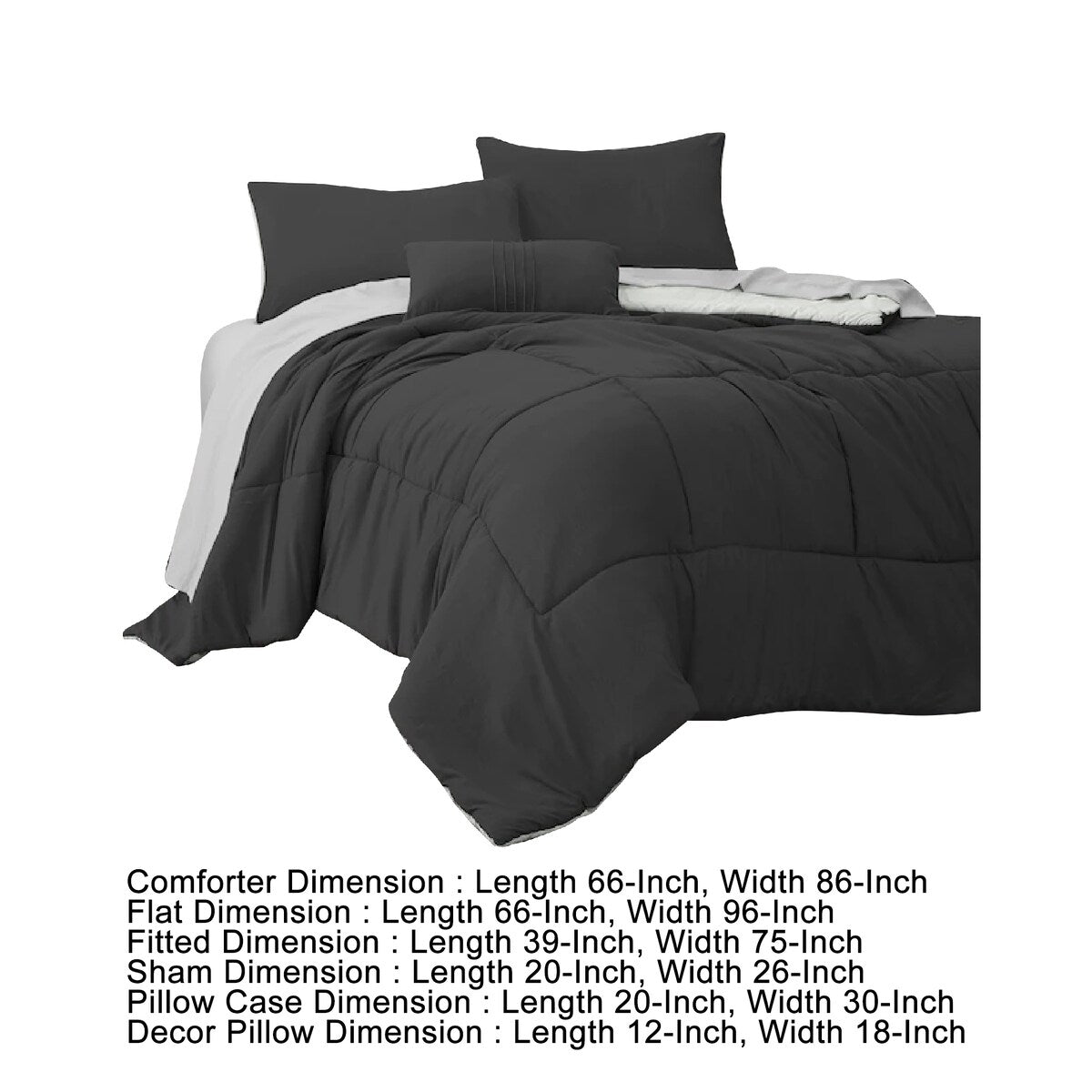 Alice 6 Piece Twin Comforter Set, Reversible, Dark Gray By The Urban Port